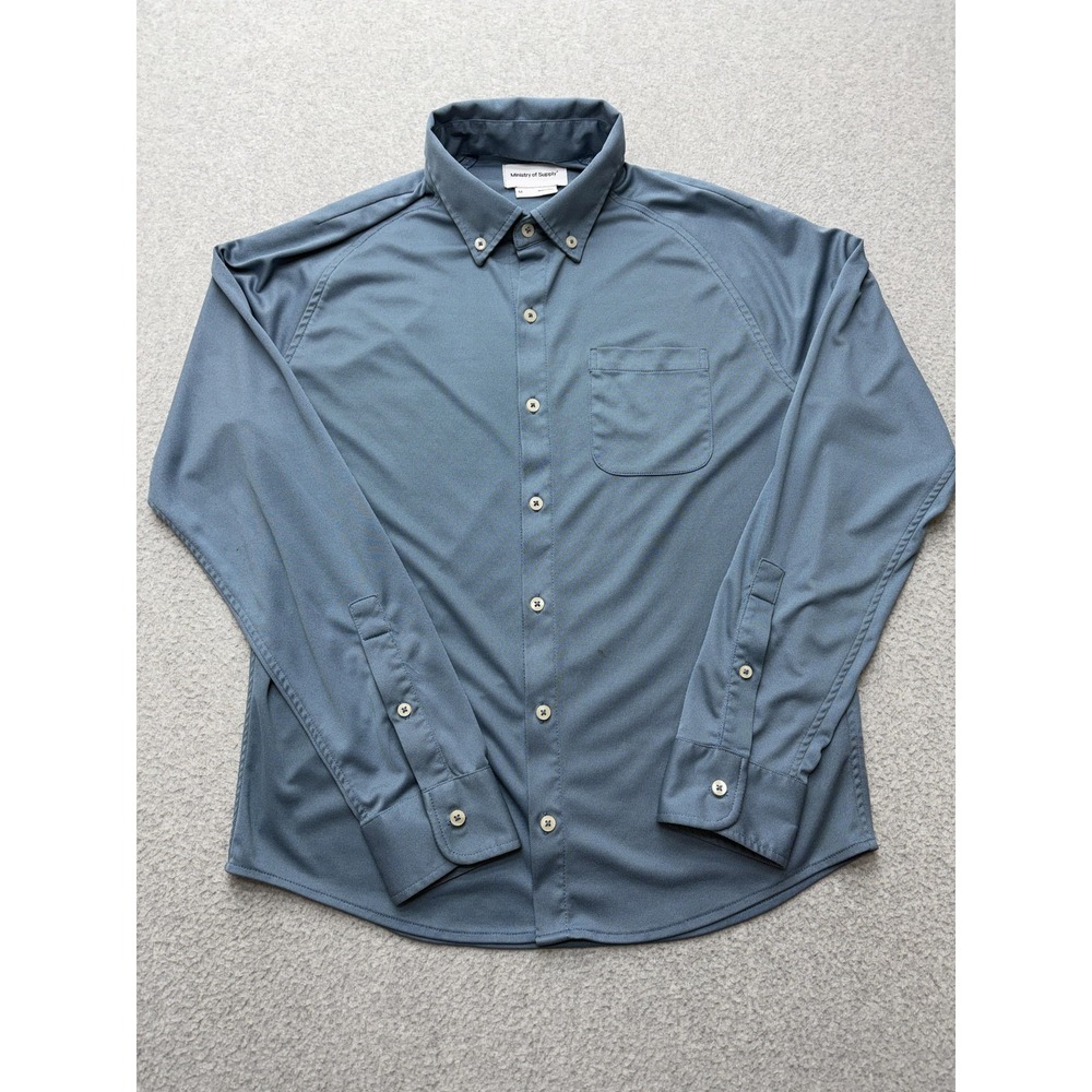 Ministry of Supply Mens‎ M Performance Twill Button Down Shirt Blue Casual